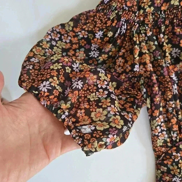 Free people Bonnie shirt dress floral orange button mini dress sz Small - Picture 6 of 11